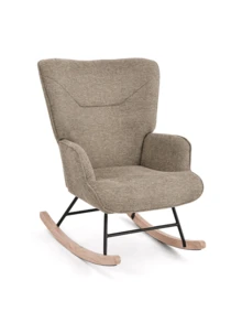 Goeurvant Scandinavian Minimalist Nursery Rocking Chair And Accent Armchair With Footstool Textured Fabric Sand Ergonomic High Wide Back Thick Padding Non Slip Pads For Relaxing Breastfeeding Living Room And Nursery - Sand Textured Fabric - View 14