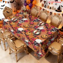 1/2pcs Halloween Tablecloth, Halloween Theme Skull Rose Pumpkin Pattern Polyester Tablecloth Suitable For Dining Table, Kitchen, Coffee Table, Picnic, Camping, Country Farmhouse Decor, Holiday Tabletop Protection - Multicolor - View 11