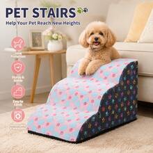 Escaleras para mascotas de franela con estampado de corazones rosas, escalones de espuma con pendiente para sofá y cama, para gatos y perros pequeños - Rosa - Ver 2