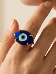 1pc European And American Punk Style Fashion Versatile Personalized Blue Crystal Ring For Women - Multicolor - View 1