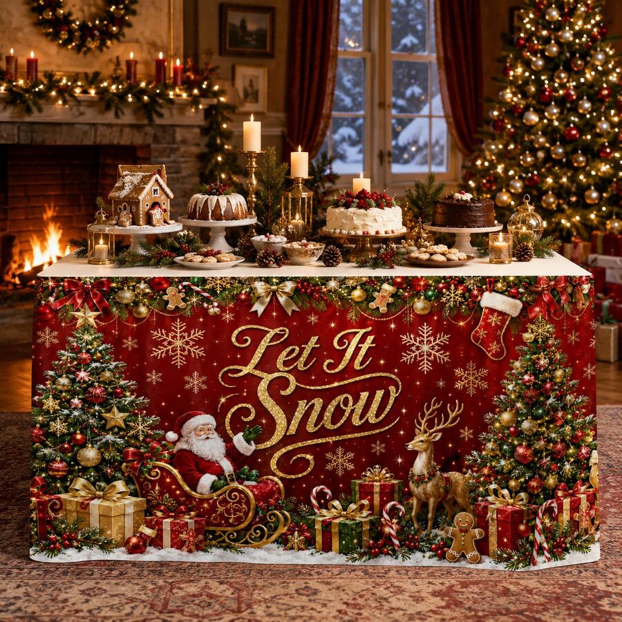 Toalha de Mesa Vintage de Natal, Estampa de Papai Noel e Azevinho, Toalha de Mesa de Poliéster Verde Alegria de Natal, Decoração de Festa de Feriado de Luxo, Adequada para Sala de Jantar, Reunião em Casa e Decoração de Casa de Inverno - A - Visão 1