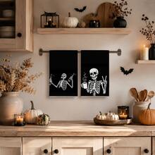 2/4/6pcs Funny Skull Pattern Halloween Kitchen Towel Set, Halloween Hand Towels/Dish Cloths, Super Absorbent, Seasonal Farmhouse Decor - Multicolor - View 4