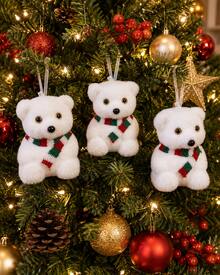Set Of 3 Decorative Bears - White - View 7