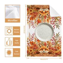 2PCS Kitchen Towel, Autumn Fox Pattern, 40*60cm Rectangular Microfiber Kitchen Towel, Dish Cloth, Tablecloth, Hand Towel, Kitchen Decor, Home Decor, Housewarming Gift For Neighbors, Kitchen Napkin And Dish Cloth, Home Decor, Gift, Perfect For Kitchen And Bathroom Use - Coral Orange - View 3
