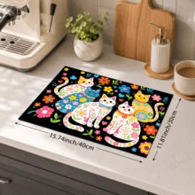 1pc Cat Pattern Printed Diatom Mud Kitchen Drain Mat, Absorbent Dish Drying Mat, Coffee Machine Mat, Dishwashing Mat, Sink Mat, Kitchen Countertop Protector, Suitable For Cups, Plates, Tableware And Kitchen Decor - Multicolor - View 12
