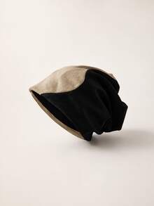 Niche Asymmetric Colorblock Slouchy Beanie, Cool Girl Dark Aesthetic Lazy Pullover Hat, Breathable Thin Streetwear Versatile Cold Weather Cap, Unisex - Multicolor - View 8
