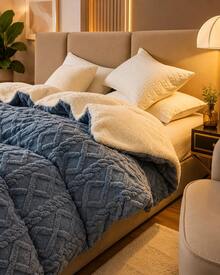 Edredón De Invierno, Aborregado por atras,  Edredón de Cachemira, Otoño E Invierno Edredón De Felpa Gruesa Cálida Edredón Reversible C,150x200cm <<Debido a los diferentes lotes de producción, puede haber algunas diferencias de color» - Morado Violeta - Ver 1