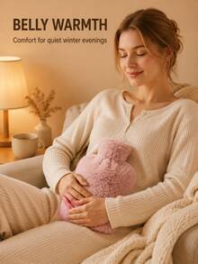 2000ml PVC Hot Water Bottle, Reusable Rubber Water Injection Hand Warmer, Long Lasting Warmth Heating Pad For Winter Hand Waist Abdomen Bed Warm Home Use, Explosion-Proof Design With Cute Plush Cover - Multi-color - View 5