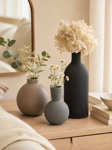1pc Modern Minimalist Resin Vase Set, Black Brown And Gray Decorative Flower Vases For Dried Or Artificial Flowers, Tabletop Home Decor For Living Room, Dining Table, Entryway, Bookshelf, Office, Coffee Table And Housewarming Gift - A - View 2