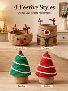 Cute Christmas Knitted Storage Basket, Reindeer Christmas Tree Shaped Cotton Rope Storage Box, Holiday Desktop Candy Gift Storage Rack, Suitable For Holiday Home Decor And Children's Room - Multicolor - View 7
