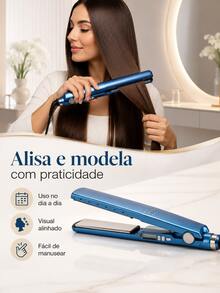 Kit 2 Chapinhas Alisadoras de Cabelo com Controle de Temperatura para Alisar e Modelar - Azul - Visão 4