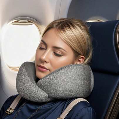 1pc/1set Travel Pillow Pure Memory Foam Neck Pillow, Comfortable And Breathable Cover, Machine Washable, Airplane Travel Kit, Rest Pillow, For Flying, Office, Car And Home Lounger
