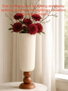 1pc High-End Wooden Handle Tall Vase, Nordic Style Living Room/Dining Table Hydroponic Floral Decor, Unique Decorative Ornament - Vase - View 3