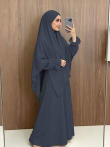 Set 2 Potong Khimar + Abaya, Longgar dan Nyaman, Praktis dan Cepat, Pakaian Muslim untuk Wanita, Cocok untuk Pemakaian Sehari-hari dan Sholat, Sepanjang Musim - MultiWarna - View 28
