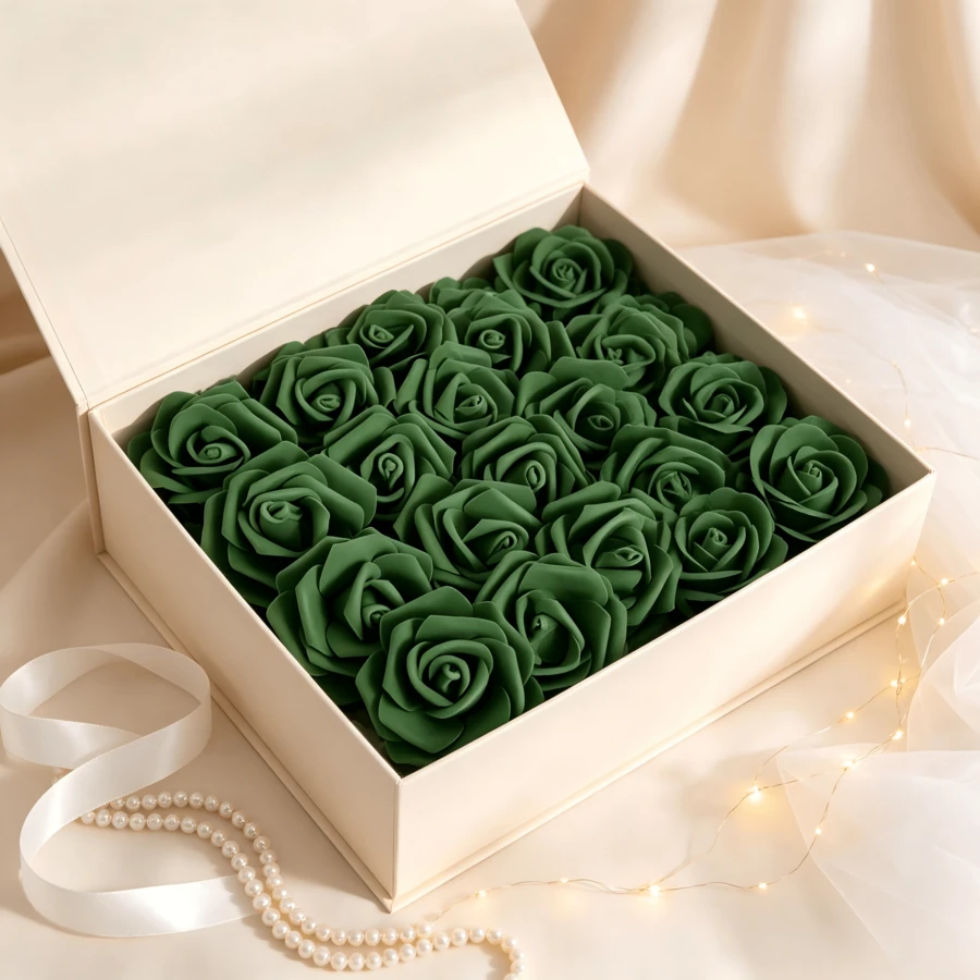 24/48pcs 7.6cm Green Artificial Rose Flower Heads, Foam PE Fake Rose Heads Without Stems, DIY Handmade Roses, Suitable For Flower Wall, Wedding Arch, Party Gift Box Decoration - Green - View 1