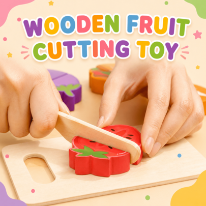 Wooden Pretend Food Toy Set, Includes 9 Slicable Fruits, Cutting Board And Wooden Knife, Children's Kitchen Role Play Cooking Toy, Birthday Gift