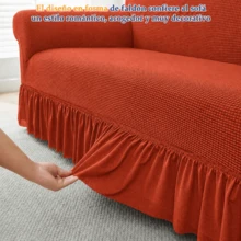 AMOROSA 3 Piezas Fundas para Sofá con Falda para 1/2/3 Plazas,Protector de Sala Elástico ,Tela Transpirable y Lavable,Uso Todo el Año,Decoración de Hogar-Shedron - Naranja Quemada - Ver 6