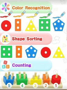 5pcs/Set Wooden Geometric Shape Blocks, Color-Coded Number Blocks, Montessori Early Education Toys For Children 3 Years Old And Above - Multicolor - View 4