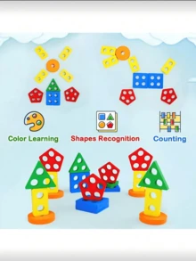 5pcs/Set Wooden Geometric Shape Blocks, Color-Coded Number Blocks, Montessori Early Education Toys For Children 3 Years Old And Above - Multicolor - View 5