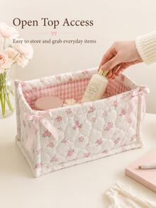 Bow Lace Foldable Fabric Storage Basket, Large Capacity Desktop Organizer Bin For Cosmetics, Toys, Books And Sundries,Room Decor For Bedroom, Nursery, Dorm,Holiday ,Holiday ,Cyber Monday ,Christmas,Christmas Gifts,Halloween - Multicolor - View 8