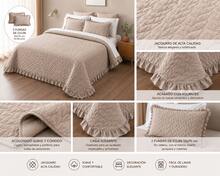 Colcha Bouti Jacquard Acolchada con Volantes y 2 Fundas de Cojín 50x70 cm Sin Relleno, Cubrecama Suave y Elegante, Colcha Decorativa para Dormitorio, Ideal para Primavera, Verano y Entretiempo - Beis - Ver 2