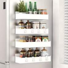 4/2pcs Large Capacity Black And White Multifunctional Wall Mounted Storage Rack, Non-Perforated Installation Storage Rack, Kitchen Refrigerator, Coffee Machine, Washing Machine, Kitchen Spice Rack, Simple And Fashionable Household Goods - View 13