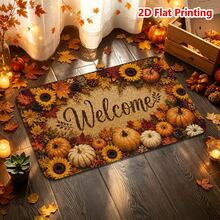 1/2pcs Autumn Door Mat, Thanksgiving Theme Flannel Door Mat, Soft Comfortable Absorbent Non-Slip Machine Washable, Multi-Functional Home Entrance Carpet Kitchen Bathroom Hallway Mat, Decorative Sunflower Pumpkin Maple Leaf Pattern, Suitable For Living Room Bedroom Patio Laundry Room Holiday Decor - Multicolor - View 7
