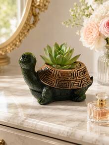 1pc Turtle Shaped Succulent Planter, Resin Animal Planter, Mini Desk Decor For Home & Office - Multicolor - View 12