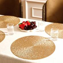 4/6/8/12pcs 15-Inch Gold Round Placemats, Fireworks Pattern, Washable, Suitable For Dining, Events, Parties, Weddings, Bridal Showers, Home Daily Use - Gold - View 5