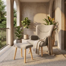 Goeurvant Scandinavian Minimalist Nursery Rocking Chair And Accent Armchair With Footstool Textured Fabric Sand Ergonomic High Wide Back Thick Padding Non Slip Pads For Relaxing Breastfeeding Living Room And Nursery - Sand Textured Fabric - View 2