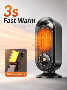 SOKANY PTC Ceramic Space Heater Portable Electric Desktop Heater Fast Heating 60° Wide Angle Warm Air Touch Control 1-8H Timer Intelligent Constant Temperature Suitable For Home Office Bedroom - Black - View 5