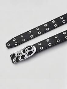 New Y2K Hollow PU Leather Punk Belt, Unisex, Vintage Luxury Asymmetrical Alloy Buckle Belt, Suitable For Daily And Formal Occasions, Perfect Gift Choice - Silver Buckle Black - View 6