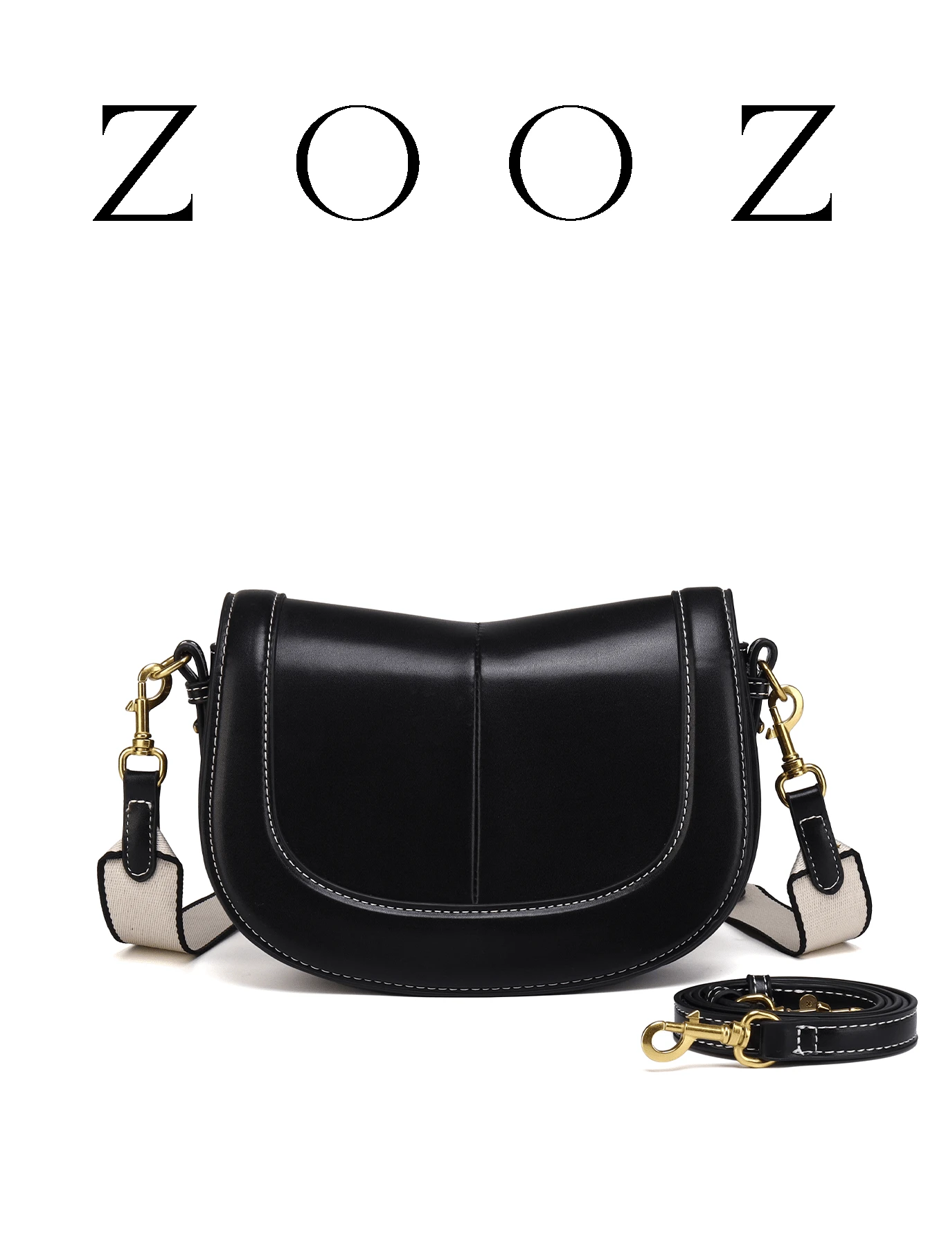 POHO ZOOZ Brand Luxury Women's Co-Branded Customized Large Saddle Crossbody Bag - Black - Black - View 1