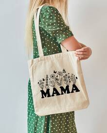 1 pieza Bolsa tipo tote de tela manta con estampado del DÍA DE LAS MADRES, regalo para mamá ideal, bolsa de hombro de buena calidad, resistente y reutilizable, diseño tierno y moderno para e - Multicolor - Ver 7