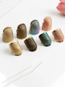 Adjustable Metal Thimble, Vintage Brass Finger Guard Sewing Tool, Anti-Puncture Sewing Accessory, Suitable For Embroidery, Cross Stitch, Knitting Repair And Handmade Projects - Multicolor - View 5