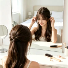 2件組女用髮箍,自然3D薄邊修剪側瀏海,蓬鬆前髮片,適合日常佩戴、派對與髮型設計 - 多色 - 查看 3