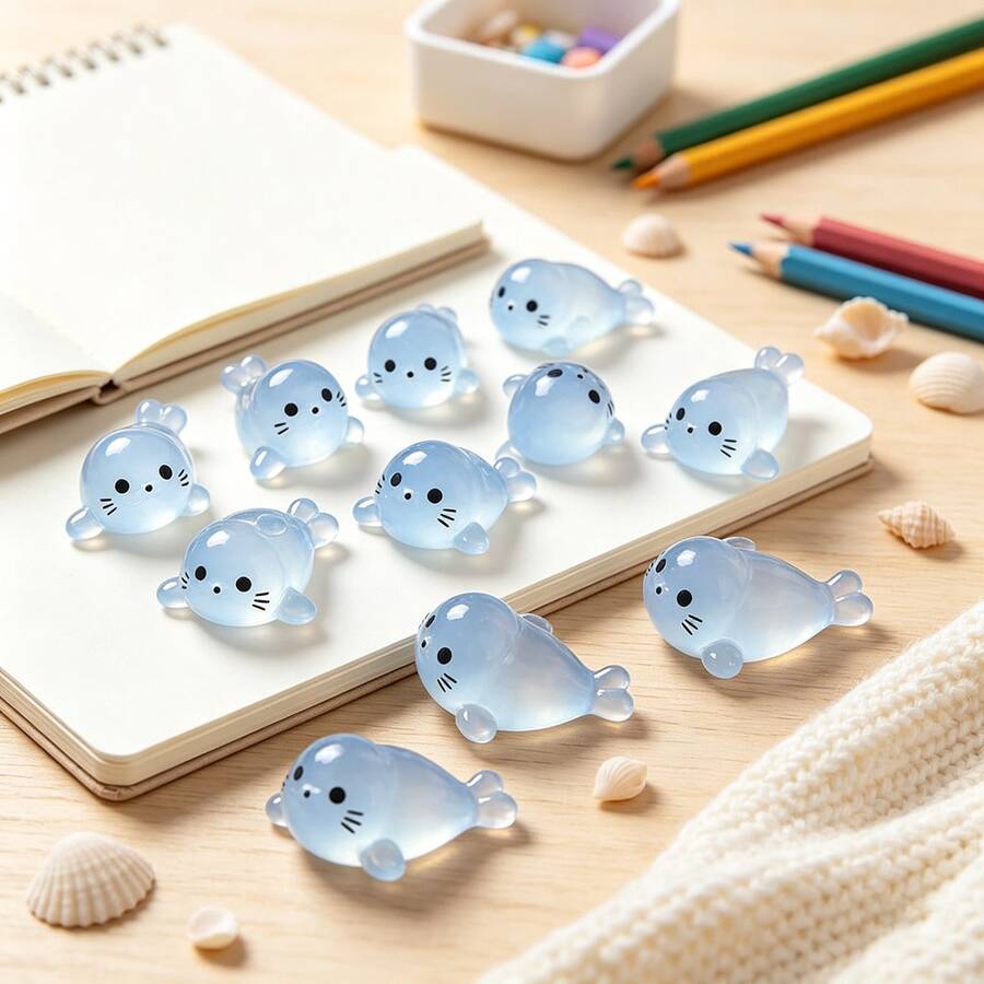 100/50/30/20/10/5/1pc Glowing Mini Resin Stamp Decor, Creative Desktop Home Decoration, Random Cute Cartoon Animal Model - Multicolor - View 1