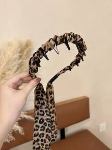 Leopard Print Ribbon Headband With Teeth Non-Slip Braided Hairband Vintage French Hair Accessory For Women - Multicolor - View 5