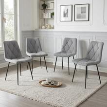 4PCS Grey Velvet Dining Chairs Set, Upholstered Easy-Clean Chairs With Padded Seat, Ergonomic Backrest & Black Metal Legs, 120 Kg Capacity, For Dining Room, Kitchen & Living Room - Light Grey - View 12