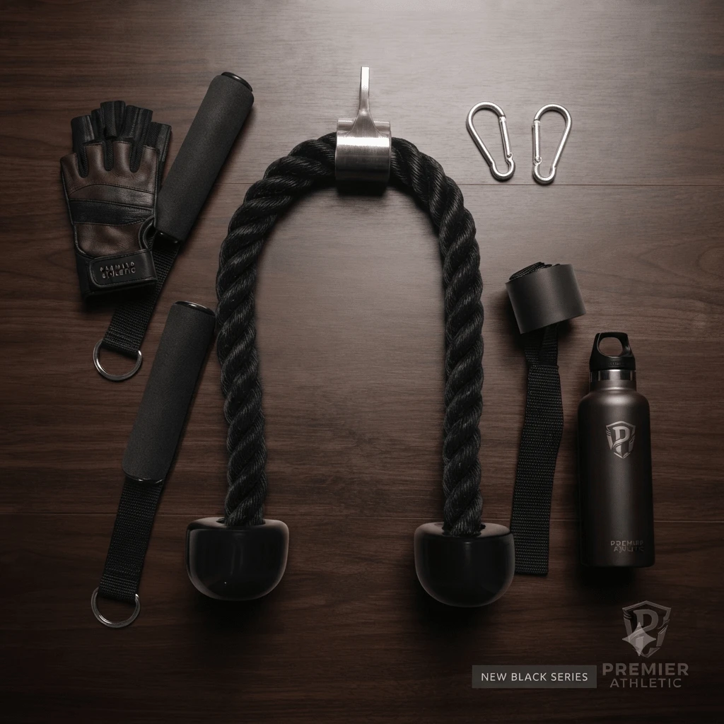 Heavy Duty Gym Cable Attachment Set With Tricep Rope, 2 Workout Handles, 2 Carabiners, Door Anchor For Home Workout, Resistance Training And Pulley System - Black - View 1
