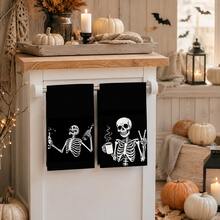 2/4/6pcs Funny Skull Pattern Halloween Kitchen Towel Set, Halloween Hand Towels/Dish Cloths, Super Absorbent, Seasonal Farmhouse Decor - Multicolor - View 2