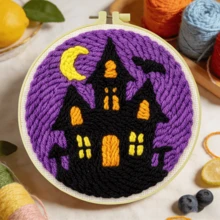 2D Beginner Punch Needle Embroidery Kit With Frame, Halloween Theme ,20*20cm/7.9*7.9in Pre-Printed Pattern DIY Punch Needle Set, Complete Yarn & Punch Tool Kit, Handmade Wall Decor For Living Room Bedroom, Ideal Birthday Gift - Halloween - View 8