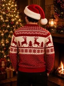 Men's Fashion Christmas Holiday Knit Pullover Sweater - Red - View 2