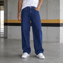 Men's Regular Fit Wide Leg Jeans - Dark Blue Jeans - Azul Escuro Jeans - View 3