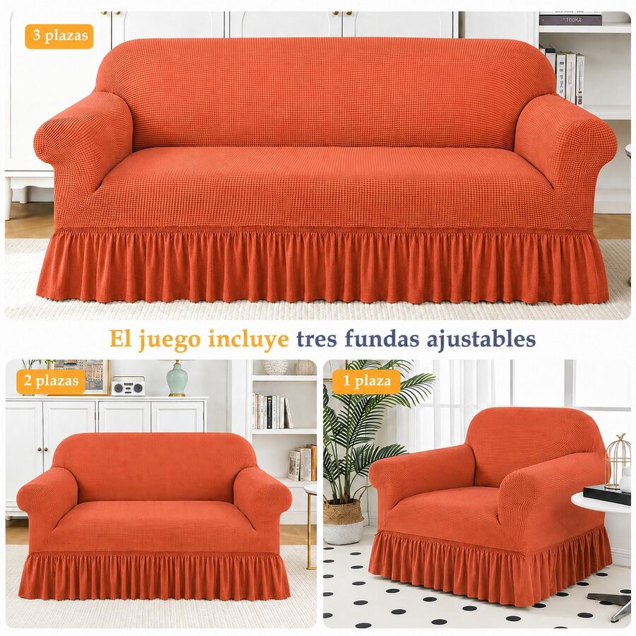 AMOROSA 3 Piezas Fundas para Sofá con Falda para 1/2/3 Plazas,Protector de Sala Elástico ,Tela Transpirable y Lavable,Uso Todo el Año,Decoración de Hogar-Shedron