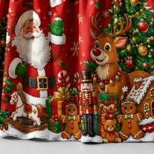 Merry Christmas Table Skirt, Printed With Santa Claus, Reindeer And Gift Patterns, Red Holiday Polyester Tablecloth, Suitable For Christmas Party, Family Gathering, Dessert Table, Classroom And Winter Home Decor - A - View 8