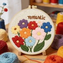 2D 初學者戳戳繡刺繡套件附框架,彩色花卉主題,20*20cm/7.9*7.9in 預印圖案 DIY 戳戳繡套組,含完整毛線與戳戳工具組,手工客廳臥室牆面裝飾,理想生日禮物 - 繽紛花朵 - 查看 6