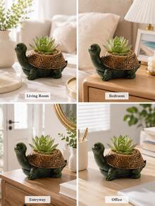 1pc Turtle Shaped Succulent Planter, Resin Animal Planter, Mini Desk Decor For Home & Office - Multicolor - View 10