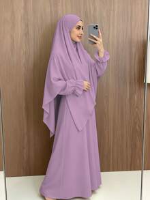 Set 2 Potong Khimar + Abaya, Longgar dan Nyaman, Praktis dan Cepat, Pakaian Muslim untuk Wanita, Cocok untuk Pemakaian Sehari-hari dan Sholat, Sepanjang Musim - MultiWarna - View 22