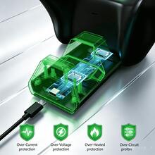 2.5H Fast Charge Dual Dock For One/S/X/Elite Controllers, 2 Rechargeable Batteries + 2 Covers Included, Red/Green LED Indicator, Green Ambient Light, Type-C, ABS, Black, Perfect For Gamers Who Hate Battery Swaps & Cable Clutter - View 9